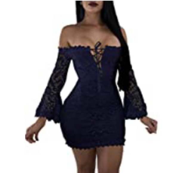 Dresses & Skirts - 🎉Sale New Lace Dress Black Sexy Off Shoulder Flare Sleeve Floral Bodycon Dress